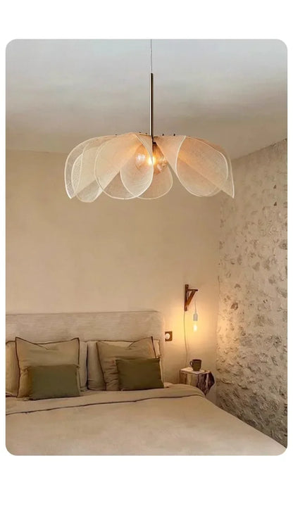 Wabi-sabi Fabric Pendant Light Flower Hanging Light