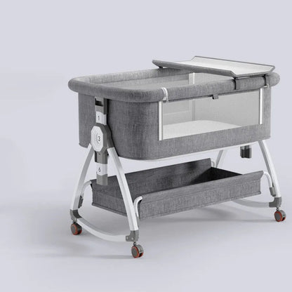 Foldable Baby Crib With Rollers Movable With Diapers Toys Storage Tray Baby Sleep Comfort Bed