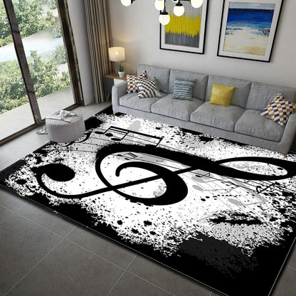 Black Music Note Area Rug Vintage  Throw Rugs