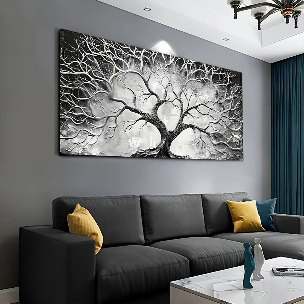Large canvas wall art  - painted black and white,