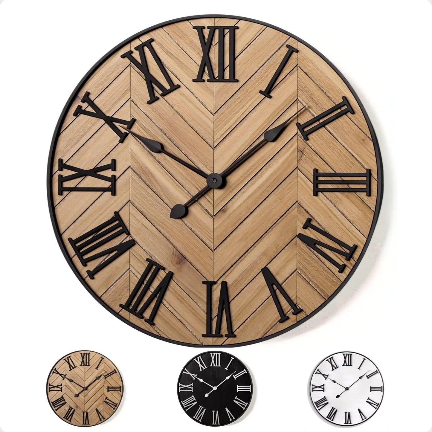 Farmhouse Wall Clock with 3D Roman Numerals