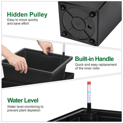 30" Tall Planter Set of 2, Indoor/Outdoor Plant Pots with Drainage Holes, Water Level Monitor & Inner Bucket, Automatic Watering