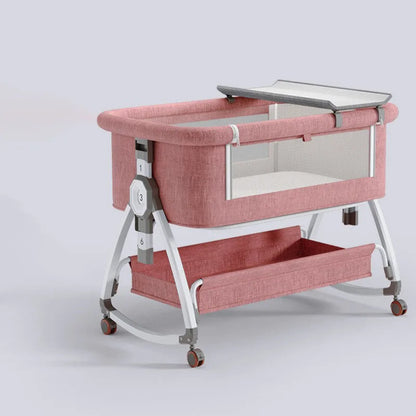 Foldable Baby Crib With Rollers Movable With Diapers Toys Storage Tray Baby Sleep Comfort Bed
