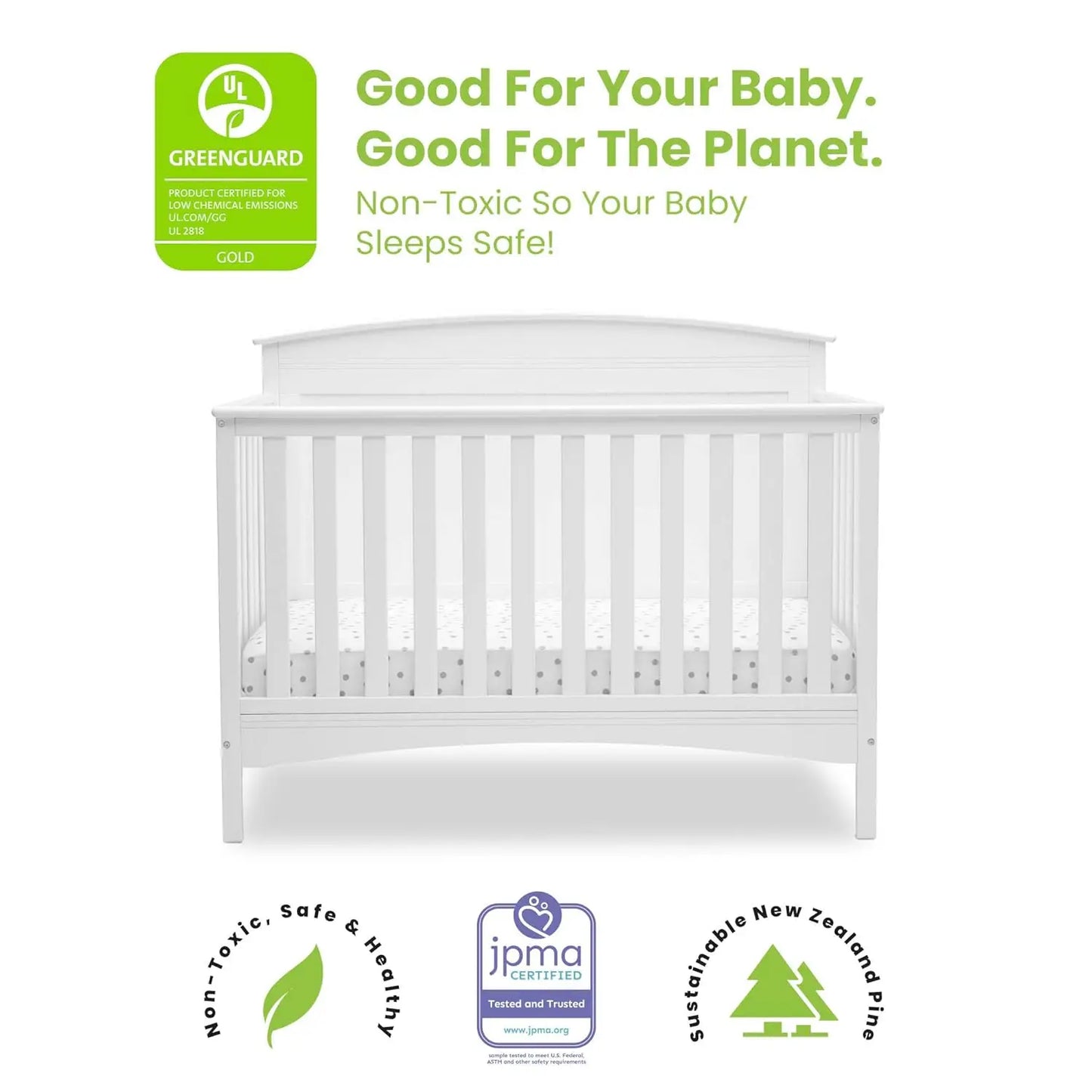 Convertible 4-in-1 Crib for Babies, Grows with Child from Crib to Full Bed, Safe & Sturdy Wood Construction