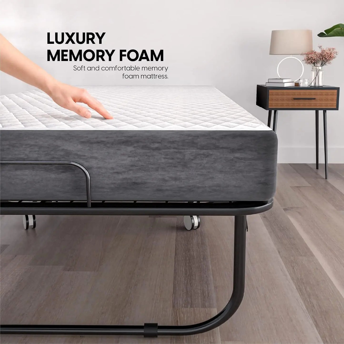 Folding Bed with Mattress -  Cot Size Frame - Portable Rollaway Guest Bed with 5-inch Memory Foam Mattress, Customized