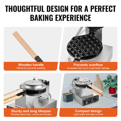 Non-Stick Stainless Steel Bubble Puff Waffle Maker
