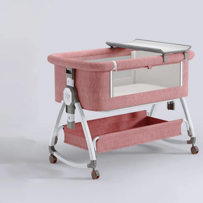 Foldable Baby Crib With Rollers Movable With Diapers Toys Storage Tray Baby Sleep Comfort Bed