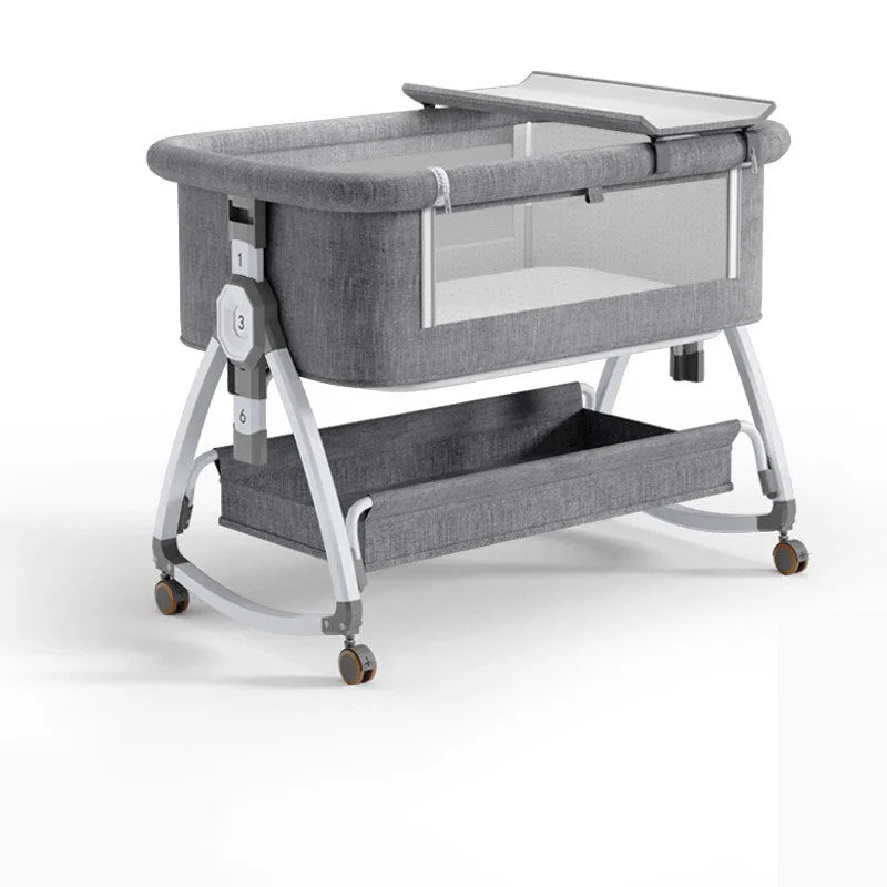 Foldable Baby Crib With Rollers Movable With Diapers Toys Storage Tray Baby Sleep Comfort Bed
