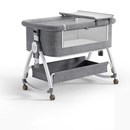 Foldable Baby Crib With Rollers Movable With Diapers Toys Storage Tray Baby Sleep Comfort Bed