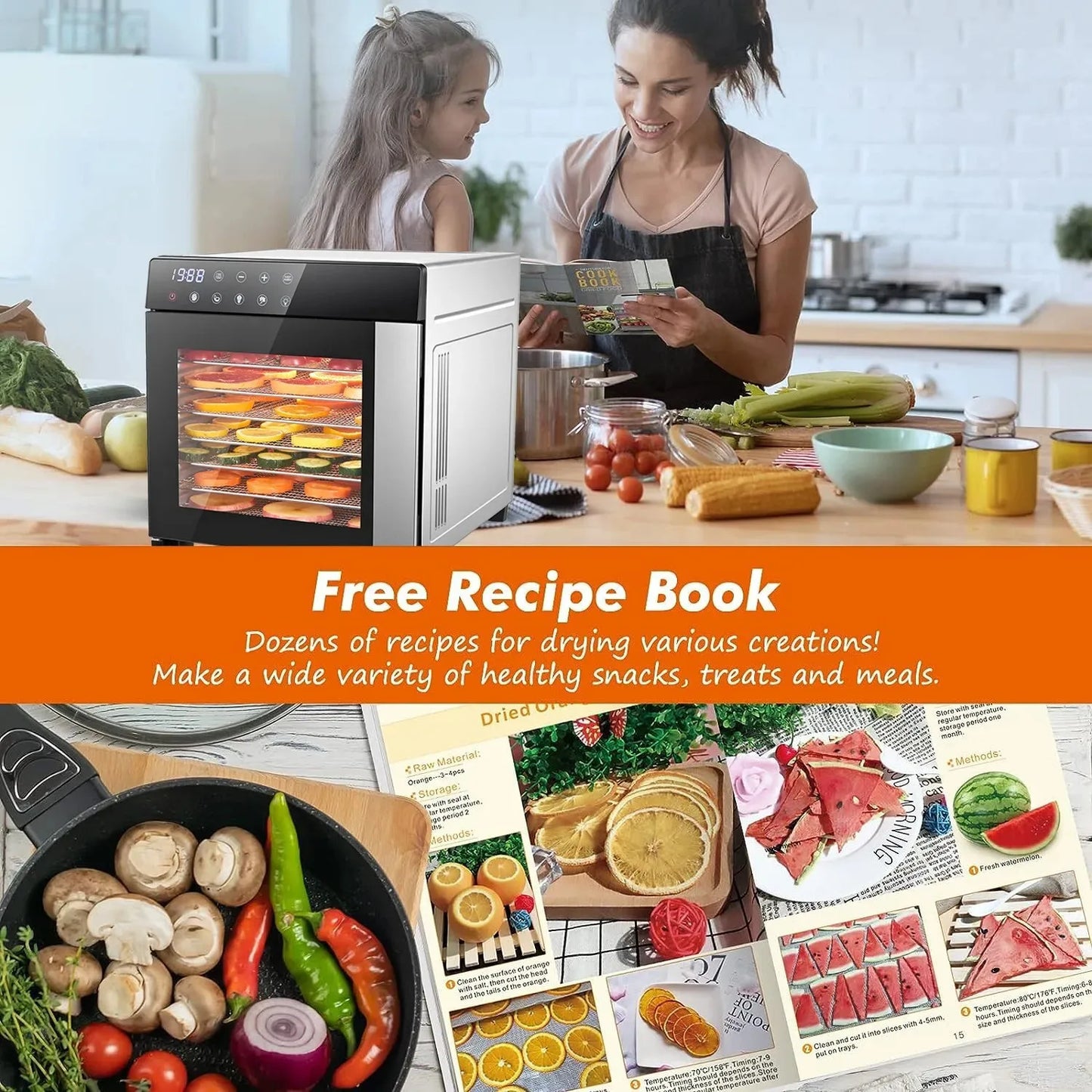 8-Tray Stainless Steel,600W with 4 Presets & Digital Timer for Jerky, Fruit, Herbs -




 BPA Free Food Dehydrator