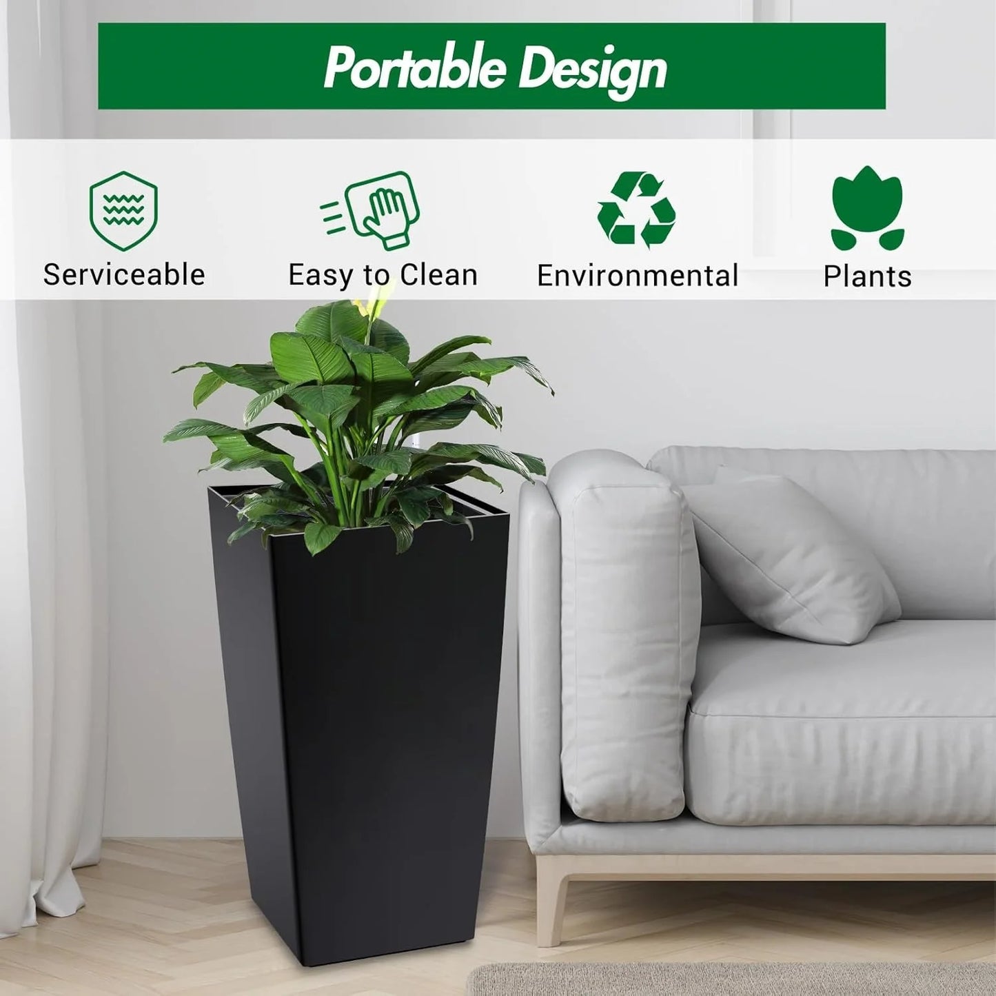 30" Tall Planter Set of 2, Indoor/Outdoor Plant Pots with Drainage Holes, Water Level Monitor & Inner Bucket, Automatic Watering