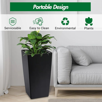 30" Tall Planter Set of 2, Indoor/Outdoor Plant Pots with Drainage Holes, Water Level Monitor & Inner Bucket, Automatic Watering
