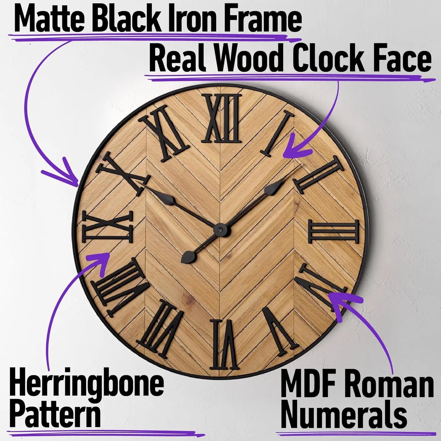 Farmhouse Wall Clock with 3D Roman Numerals