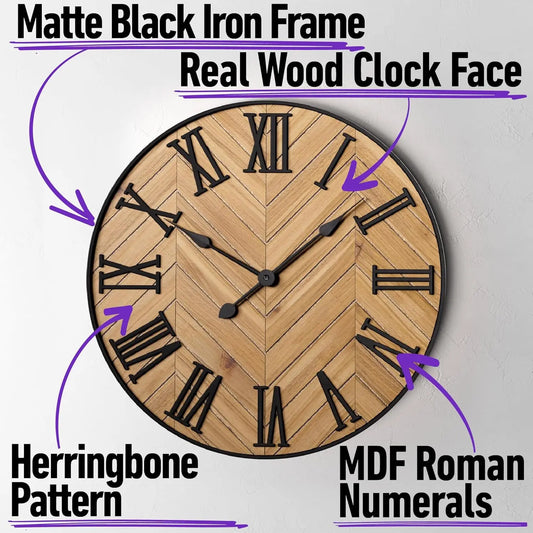 Farmhouse Wall Clock with 3D Roman Numerals