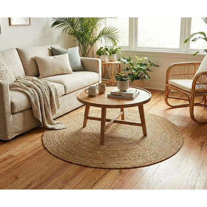Hand Woven Jute Braided Rug, 4 Round Natural, Reversible Boho Entry Area Rugs for Kitchen, Living Room I Farmhouse Decorative Fl