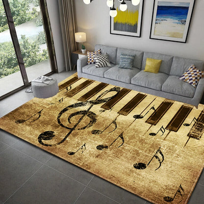 Black Music Note Area Rug Vintage  Throw Rugs