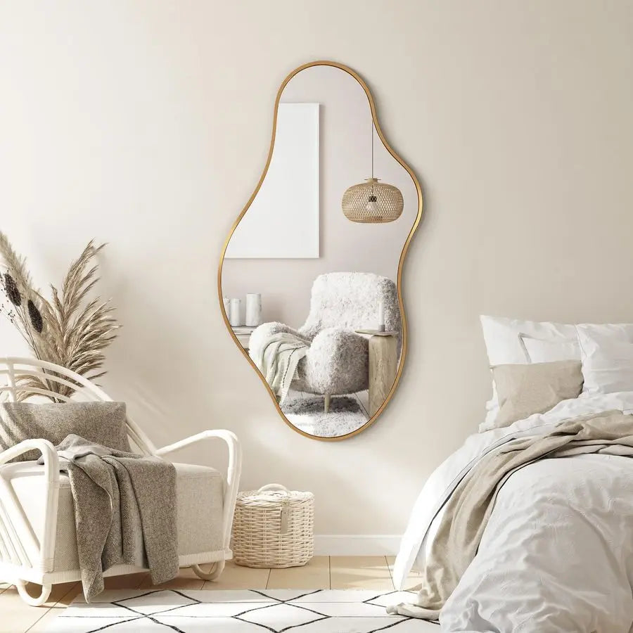 Gold Abstract Asymmetrical, Cloud Wavy Mirror
