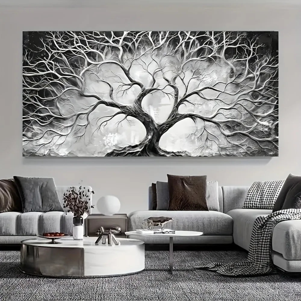 Large canvas wall art  - painted black and white,