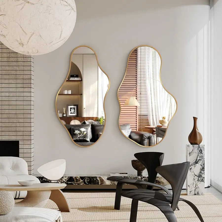Gold Abstract Asymmetrical, Cloud Wavy Mirror