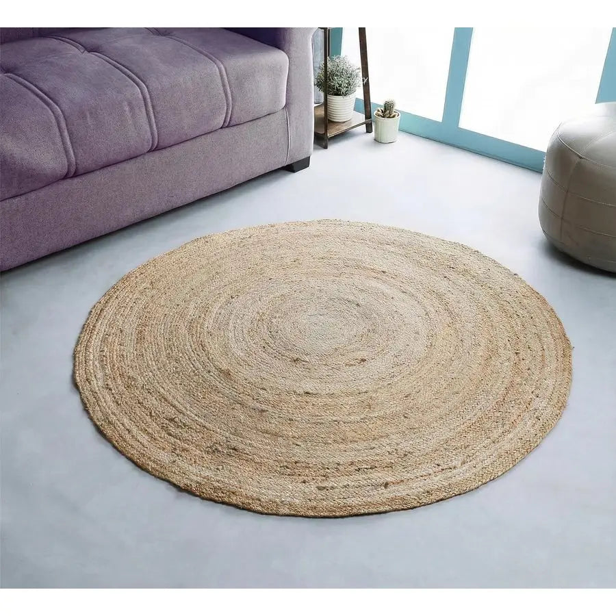 Hand Woven Jute Braided Rug, 4 Round Natural, Reversible Boho Entry Area Rugs for Kitchen, Living Room I Farmhouse Decorative Fl