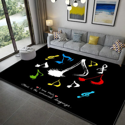 Black Music Note Area Rug Vintage  Throw Rugs