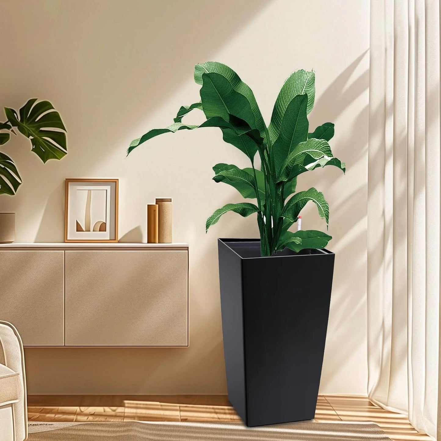 30" Tall Planter Set of 2, Indoor/Outdoor Plant Pots with Drainage Holes, Water Level Monitor & Inner Bucket, Automatic Watering