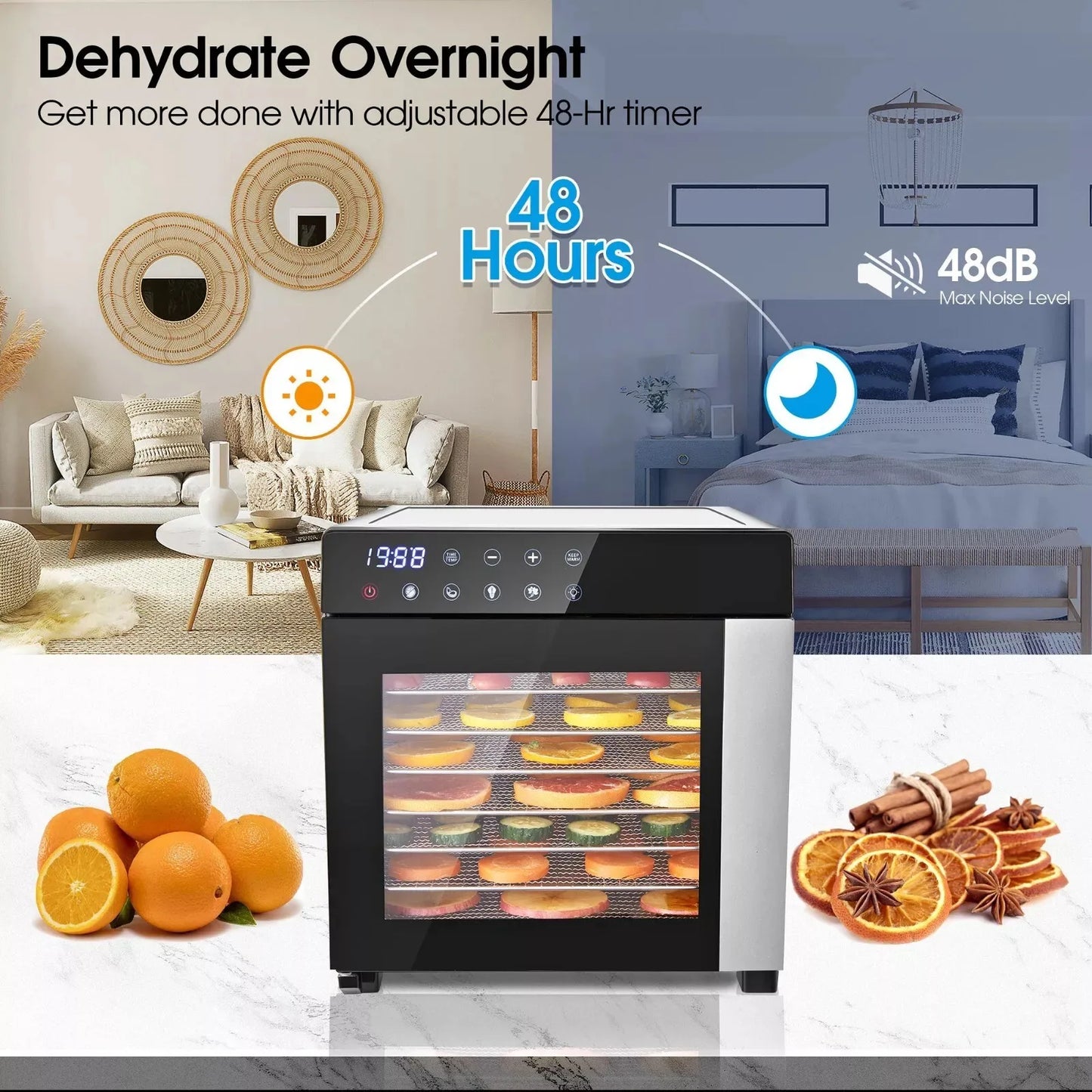 8-Tray Stainless Steel,600W with 4 Presets & Digital Timer for Jerky, Fruit, Herbs -




 BPA Free Food Dehydrator