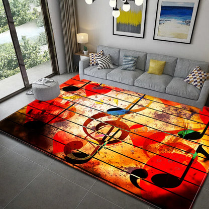 Black Music Note Area Rug Vintage  Throw Rugs