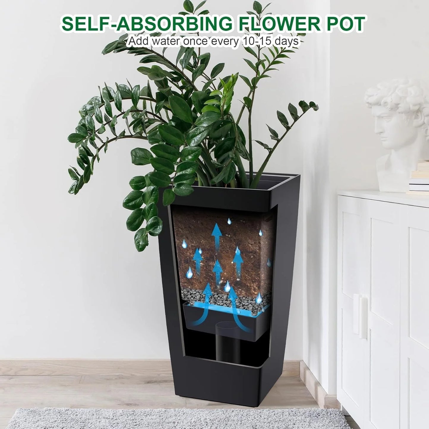 30" Tall Planter Set of 2, Indoor/Outdoor Plant Pots with Drainage Holes, Water Level Monitor & Inner Bucket, Automatic Watering