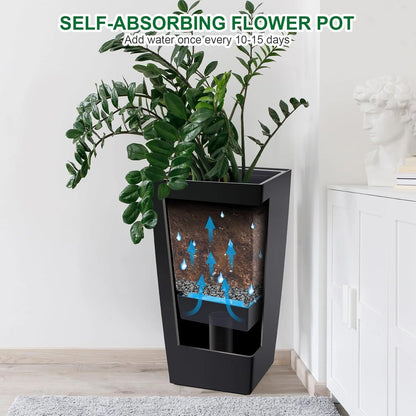 30" Tall Planter Set of 2, Indoor/Outdoor Plant Pots with Drainage Holes, Water Level Monitor & Inner Bucket, Automatic Watering