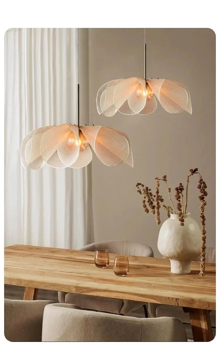 Wabi-sabi Fabric Pendant Light Flower Hanging Light
