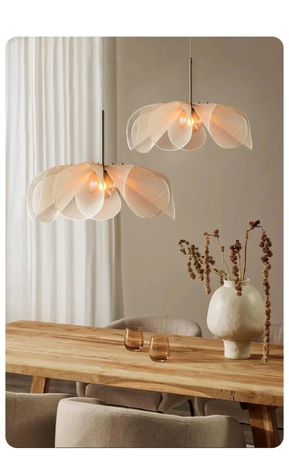 Wabi-sabi Fabric Pendant Light Flower Hanging Light