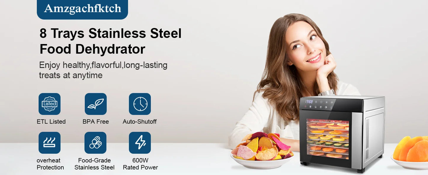 8-Tray Stainless Steel,600W with 4 Presets & Digital Timer for Jerky, Fruit, Herbs -




 BPA Free Food Dehydrator