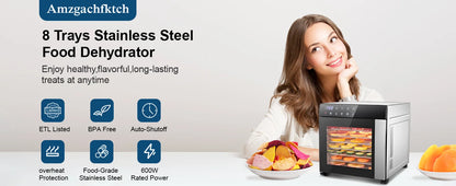 8-Tray Stainless Steel,600W with 4 Presets & Digital Timer for Jerky, Fruit, Herbs -




 BPA Free Food Dehydrator