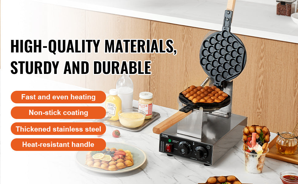 Non-Stick Stainless Steel Bubble Puff Waffle Maker