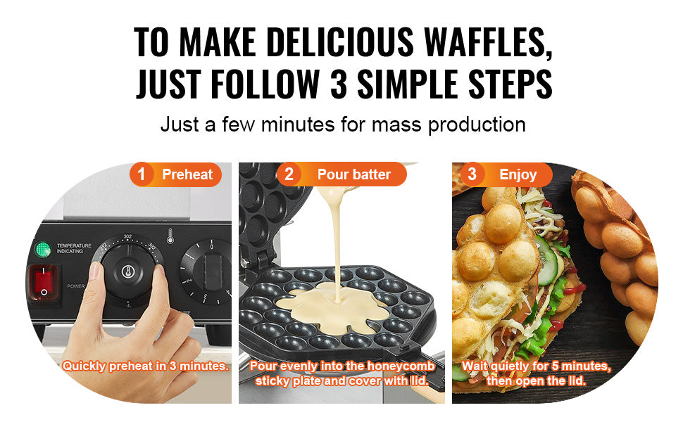 Non-Stick Stainless Steel Bubble Puff Waffle Maker