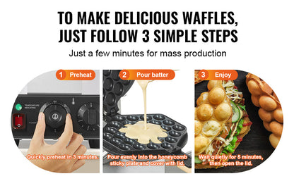 Non-Stick Stainless Steel Bubble Puff Waffle Maker